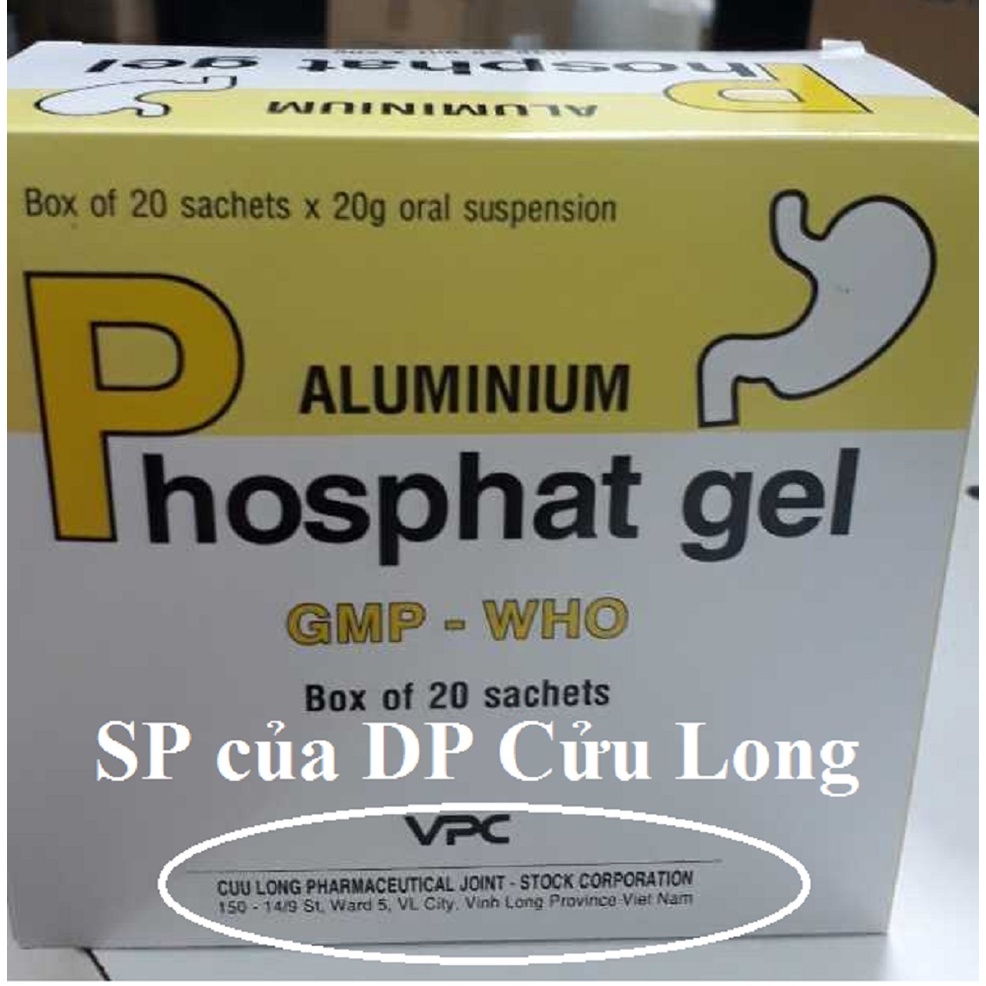 Dạ dày Aluminium Phosphat Gel Cửu Long (H 20 gói x 20 gr) - Trung hòa acid dịch vị, hết ợ hơi, ợ chua, viêm loét dạ dày