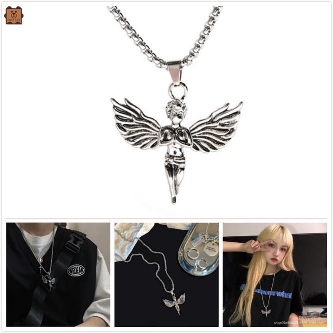 Dây Chuyền Mặt Đôi Cánh Thiên Thần Nhỏ Phong Cách Hip Hop Cá Tính