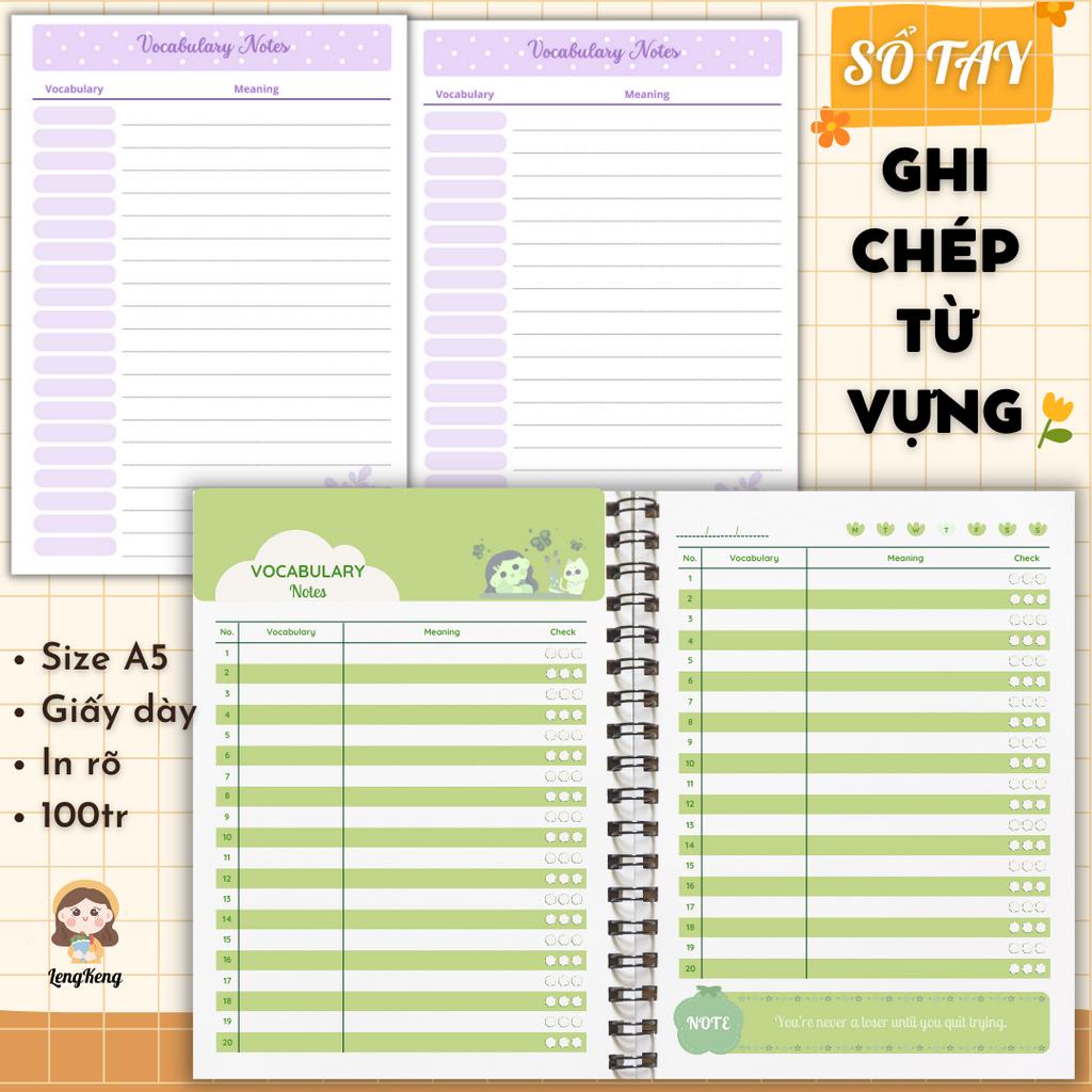 SỔ TAY TỪ VỰNG - Gồm 72 trang màu - Sổ tay Ghi chép từ vựng Vocabulary Notebook - In màu, giấy dày, bìa kraft nâu