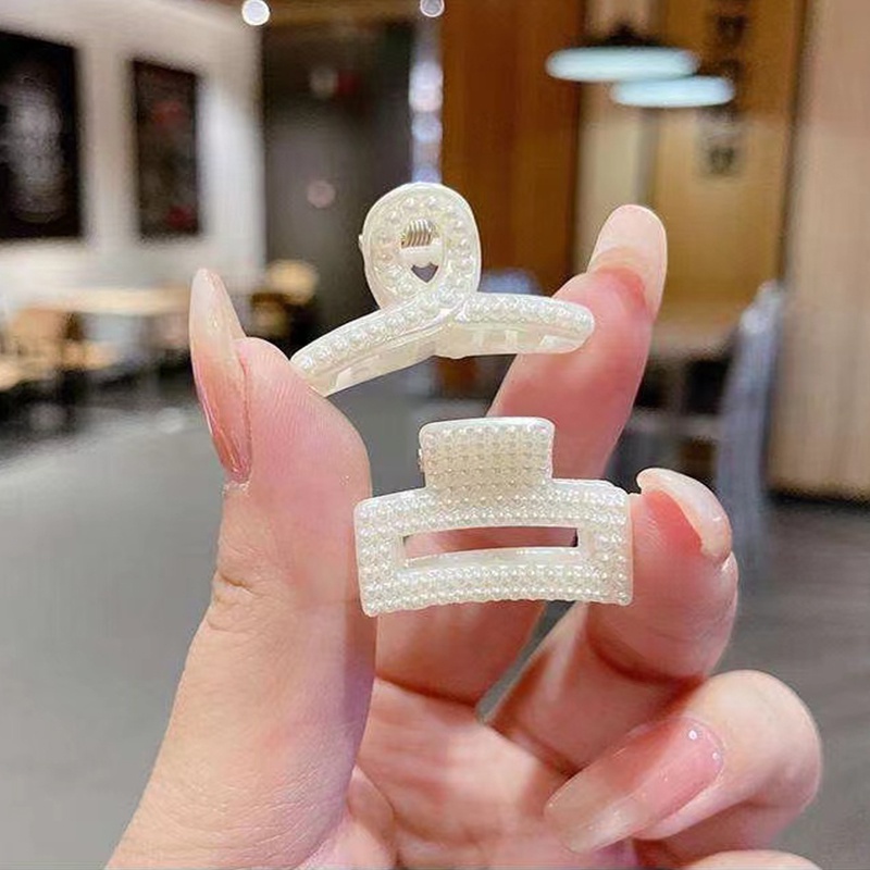 Kẹp Tóc / Kẹp Tóc Đuôi Ngựa Hình Vuông Nhỏ Đính Ngọc Trai Phong Cách Hàn Quốc Đơn Giản Thời Trang Cho Nữ