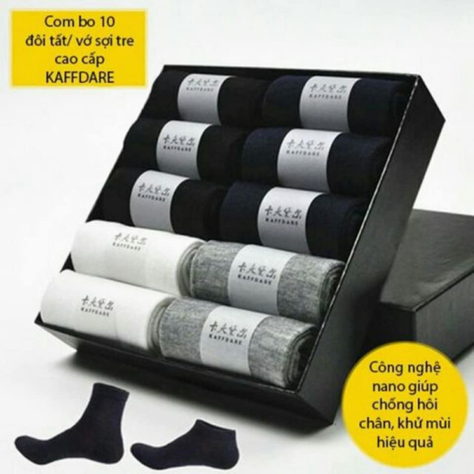 1 set 10 đôi tất NAM nano sợi tre Kaffdare Nhật Bản HÀNG NHẬP KHẨU, vớ nam nano chống hôi chân, tất sợi tre nam - Duongh
