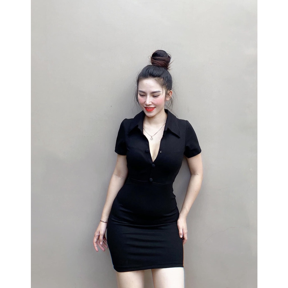 Đầm Ôm Body Cổ Sơ Mi Tay Ngắn Cài Nút Ngực,Chất Liệu Umi,Váy Nữ Ôm Body Phù Hợp Mọi Phong Cách | BigBuy360 - bigbuy360.vn