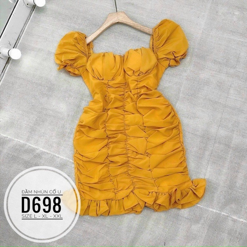 BIGSIZE Đầm nhún cổ U D698