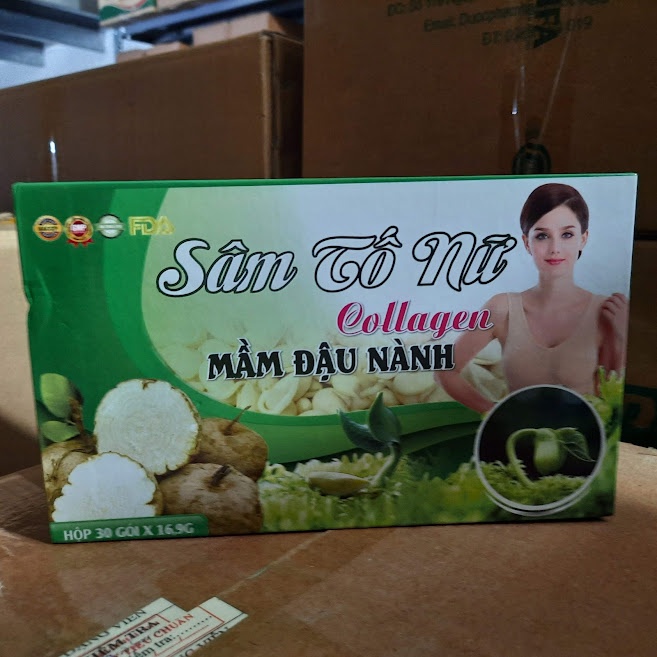 SÂM TỐ NỮ COLLAGEN MẦM ĐẬU NÀNH - Bổ sung Estrogen tự nhiên, giúp nở ngực,săn chắc,cân bằng nội tiết tố- Hộp 30 gói