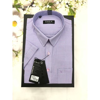 (OWEN SALE) ÁO SƠ MI BA20102N MẪU MỚI 2020 KẺ CARO XANH TÍM TRẮNG