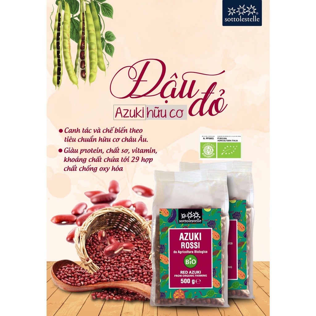 Đậu đỏ Azuki hữu cơ 500g Sottolestelle Organic Red Azuki