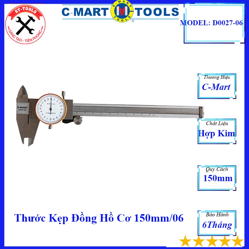 Thước Kẹp Đồng Hồ Cơ 150mm/06" D0027-06 CMART
