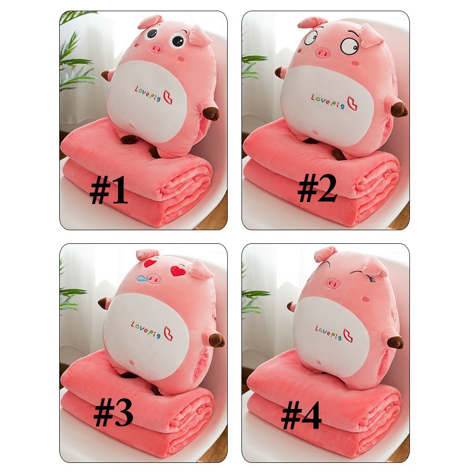 Bộ chăn gối văn phòng, Gối mền hình Heo Hồng, Gấu bông có chăn, gấu có chăn, Gối ngủ văn phòng 3in1 Anvihome