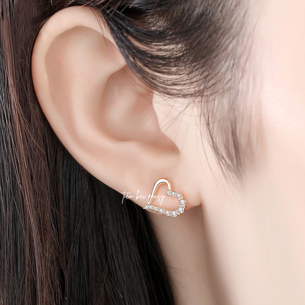 Bông tai tim bạc nhỏ xinh PANSY - Khuyên tai nữ bạc ta thật cao cấp