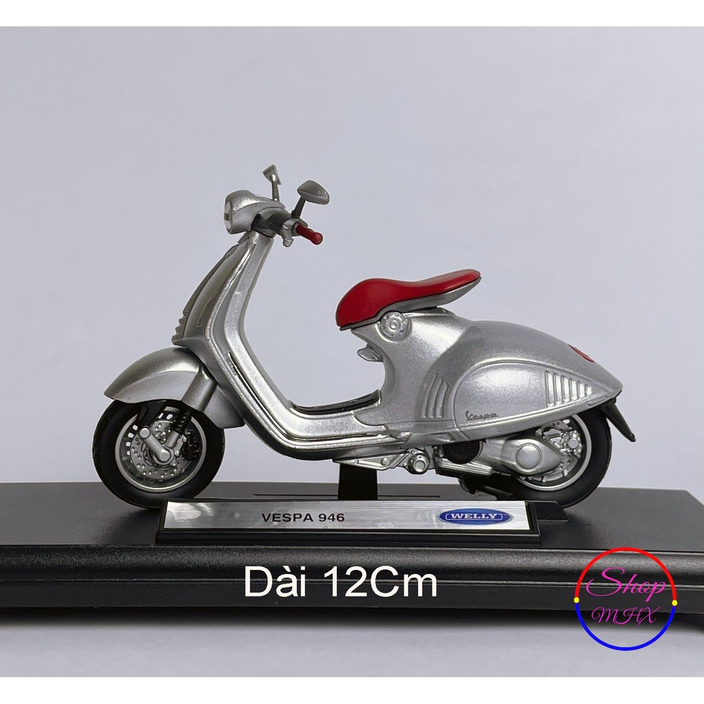 Xe mô hình mô tô Vespa 946 TẶNG KÈM BIỂN SỐ tỉ lệ 1:18 hãng Welly