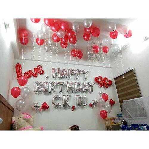 [Ảnh thật] Set trang trí sinh nhật. happy birthday tone màu đỏ cam lãng mạn TẶNG KÈM bơm bóng, keo dán tùy combo
