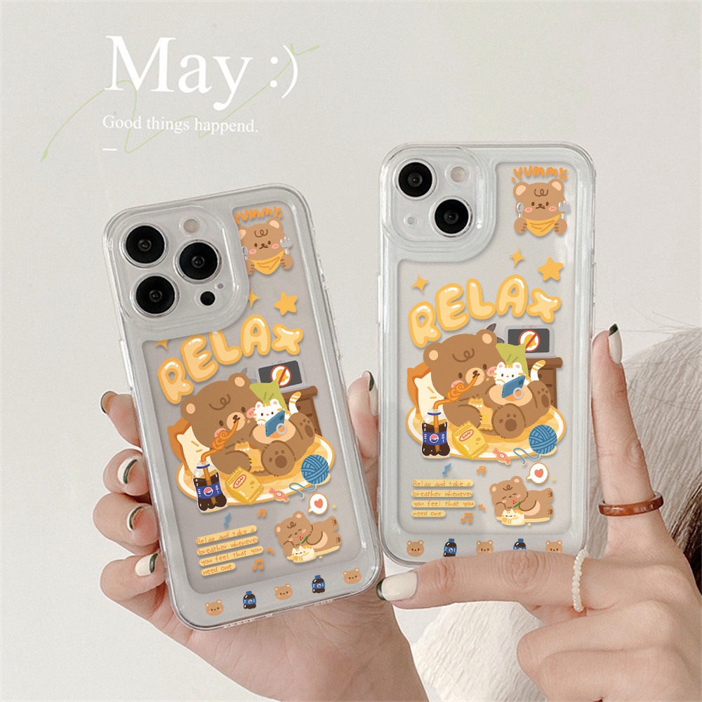 Ốp Điện Thoại Chống Sốc Chống Rơi Họa Tiết Gấu Và cola Cho iPhone 11 13 12 X XS Pro Max XR 12 13