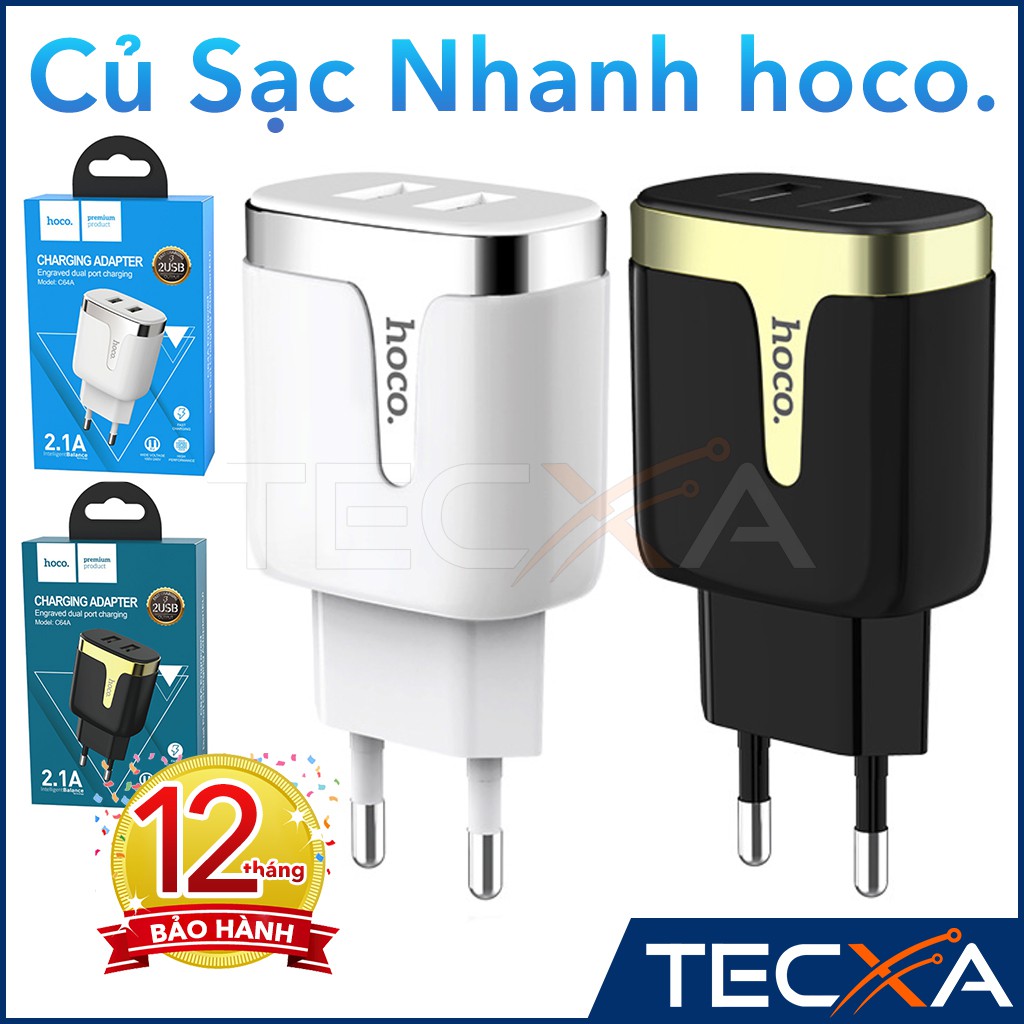 Củ Sạc Nhanh Hoco C64A - Củ Sạc Chính Hãng Hoco C64A 2 Cổng Usb 5V 2,1A - Bảo hành 12 tháng