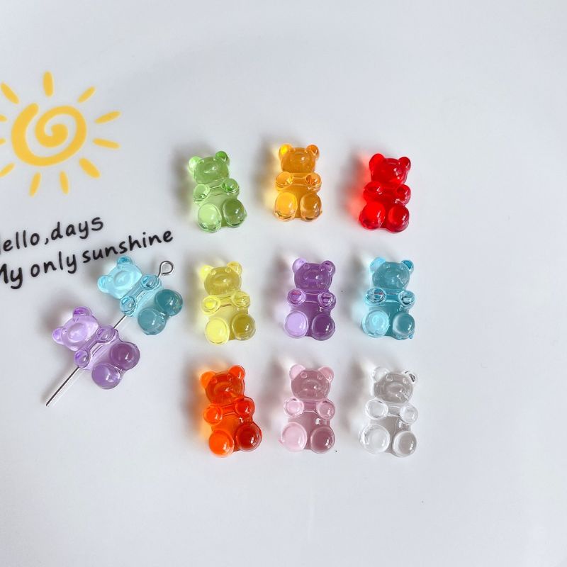 Charm Gấu Gummy Bear thạch trong cứng xỏ lỗ 2 đầu /Nguyên liệu làm vòng tay /handmade / resin