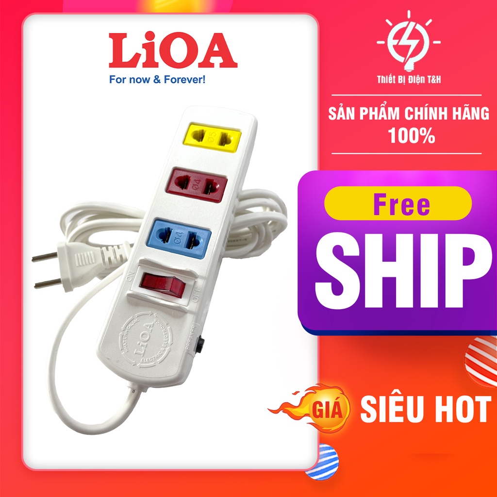 Ổ cắm điện LIOA phổ thông, 2200W, 3 ổ cắm, 1 công tắc, dây dài 3M, 5M, 3S3W - 3S5W - Thiết Bị Điện T&amp;H