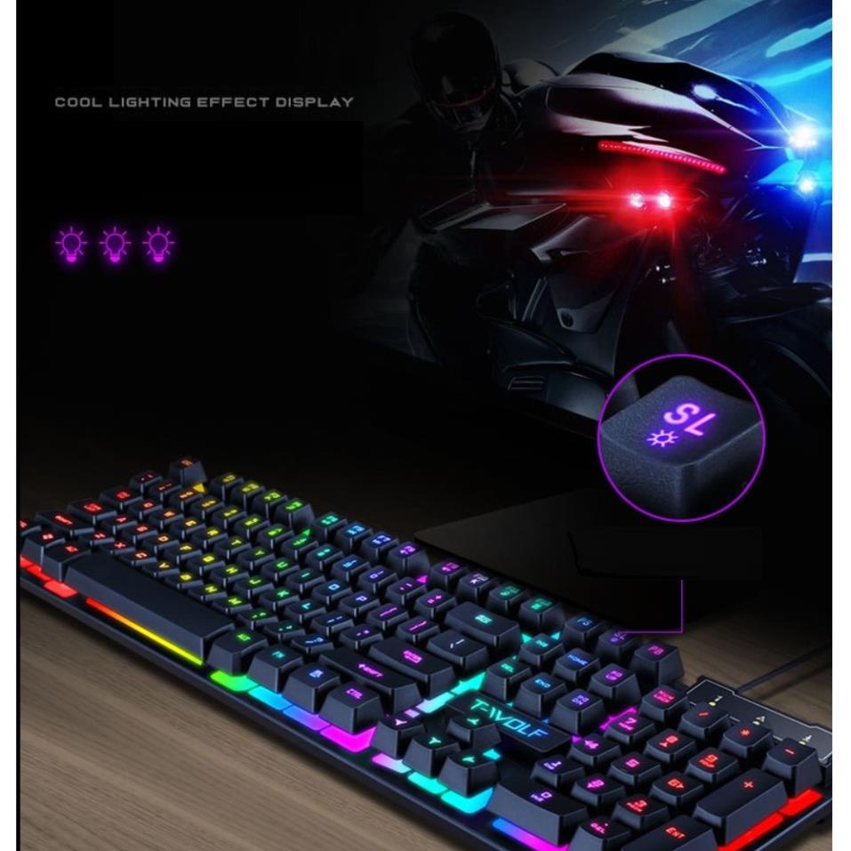 Bàn phím led game T Wolf T20 giả cơ keyboard có đèn 7 màu bấm nhạy