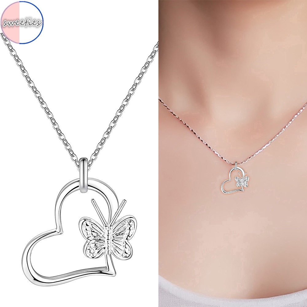 Dây chuyền mạ bạc phối mặt hình trái tim đính đá thanh lịch