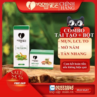 [CHÍNH HÃNG]⚡Combo Serum tái tạo da + Bột rửa mặt thảo dược Yody White Phương Anh làm sạch mụn nám tàn nhang 80ml