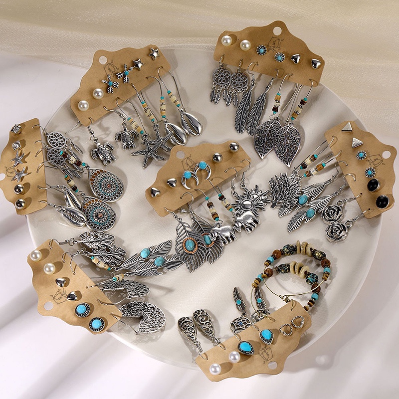 Set 6 Đôi Bông Tai Hình Bán Nguyệt Chạm Khắc Sáng Tạo Phong Cách Âu Mỹ