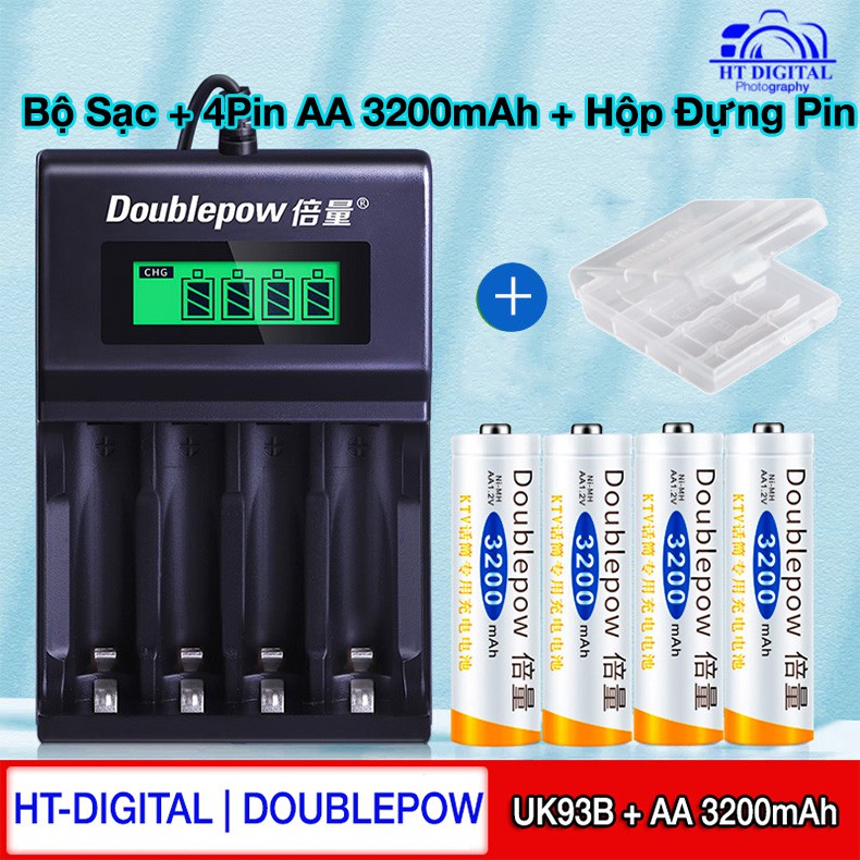 [Hot Sale] Bộ Pin Sạc AA AAA 3200mAh Doublepow UK93 Tự Ngắt - Pin Dung Lượng Cao Cho Micro Karaoke, thiết bị điện tử