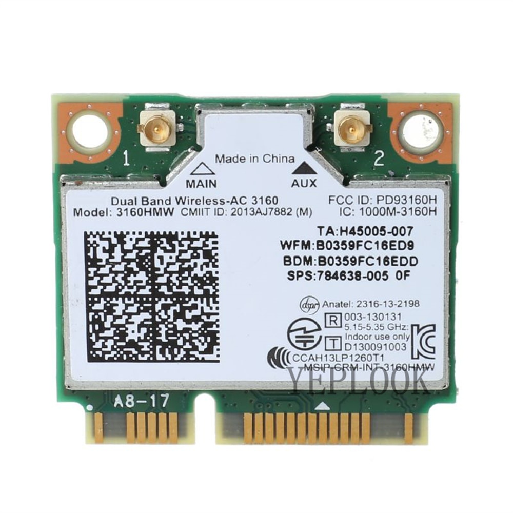 AC3160 3160HMW 3160AC 433Mbps 2.4G 5Ghz Wifi + BT4.0 Mini PCIe thẻ wifi