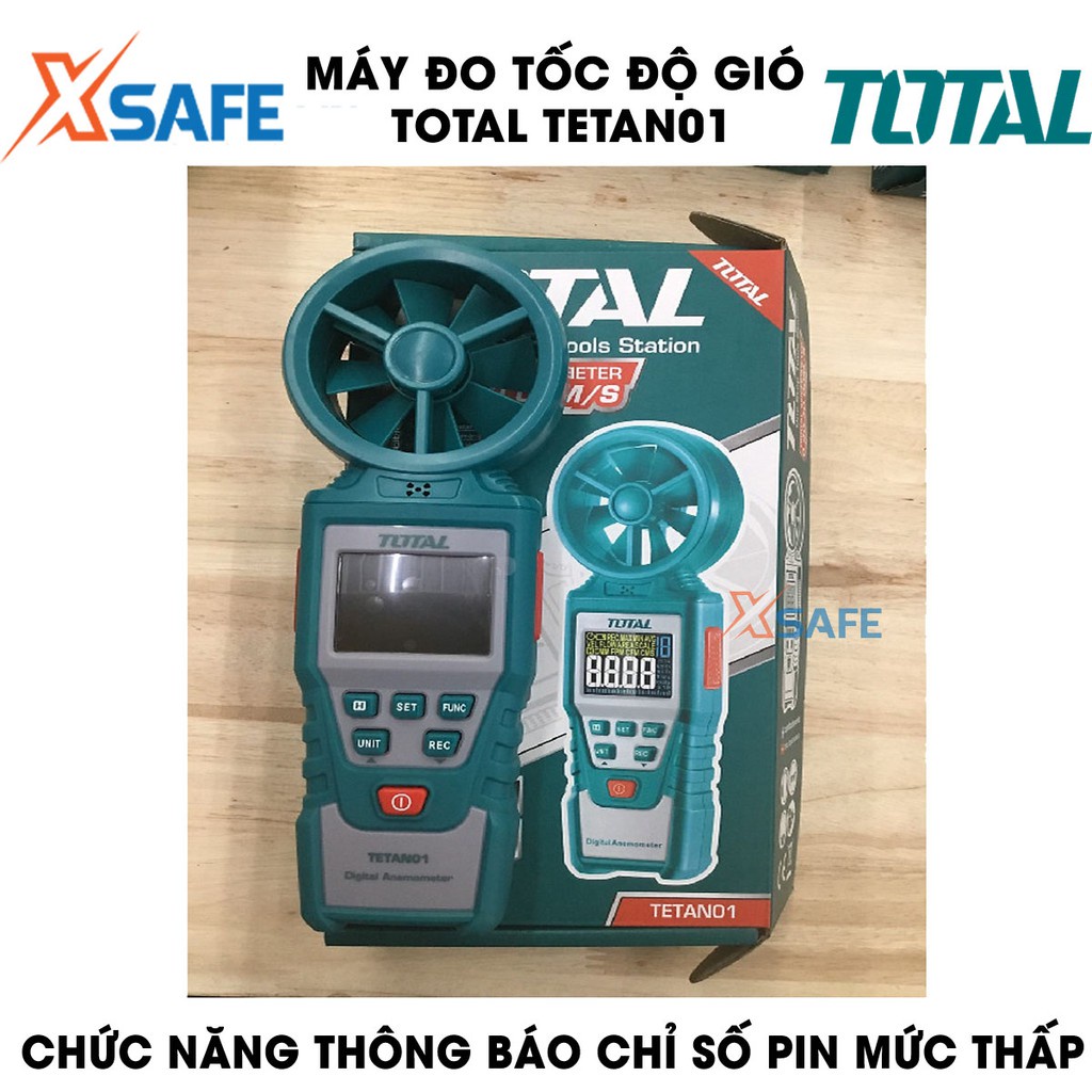 Máy đo tốc độ gió kỹ thuật số TOTAL TETAN01 Thiết bị đo tốc độ gió cầm tay có đèn nền, thông báo khi mức pin thấp