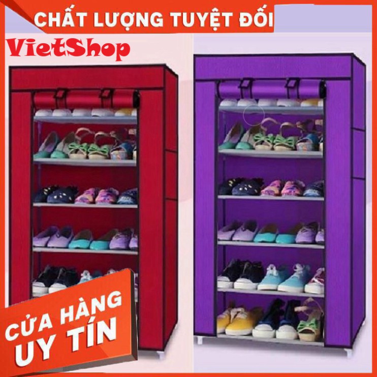 Tủ Để Giày Dép Thông Minh 7 Tầng 6 Ngăn, Tủ Vải Giày Dép Khung Inox Chắc Chắn Tặng Kèm Túi Đựng Giày - VietShop