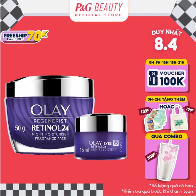 Combo 2 Kem Dưỡng Ẩm Olay 50gr Kem Mắt Olay Ngăn Ngừa Lão Hóa Retinol24 15ml