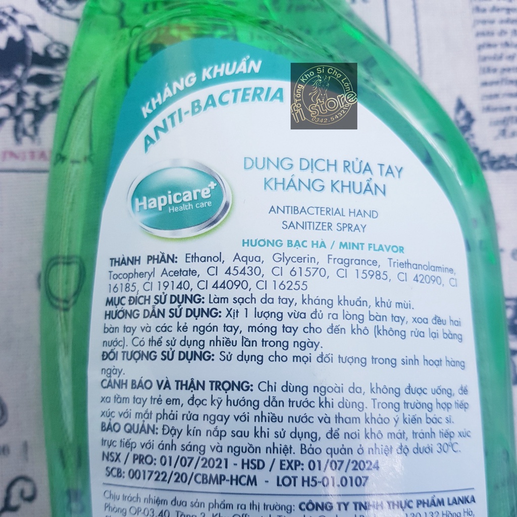 Chai Xịt Khuẩn HapiCare+ Chai lớn (500ml) Dung dịch rửa tay sát khuẩn / Nước khử khuẩn / Nước rửa tay khô
