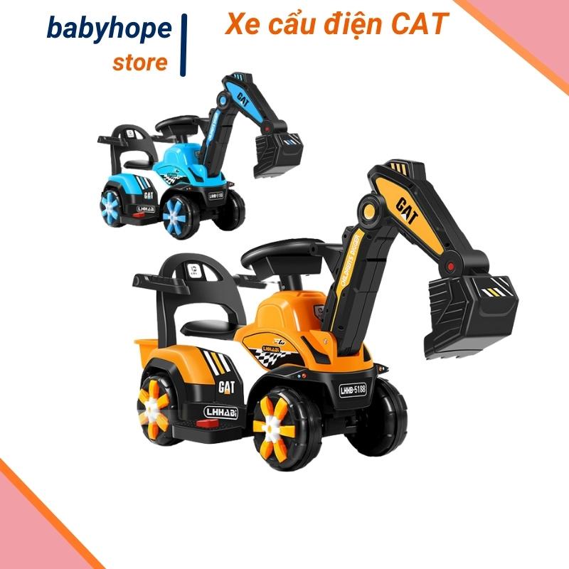 Xe cẩu điện cho bé loại lớn CAT cho bé trai cần cẩu múc cát Babyhope