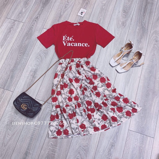 Set váy hoa xoè đỏ