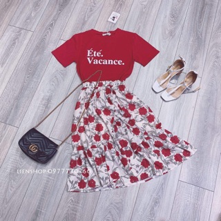 Set váy hoa xoè đỏ