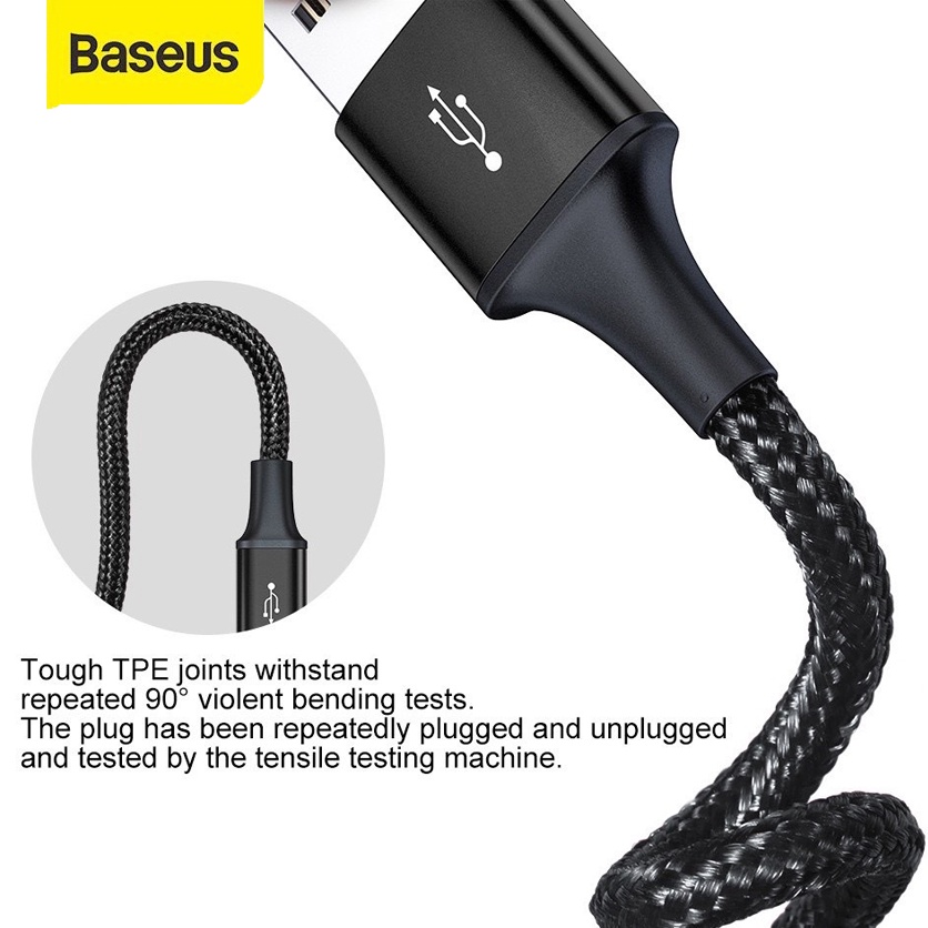 Cáp Baseus 3 Đầu USB sang Lighting-TypeC-Micro bọc dù Rapid Series  siêu bền 3.5A  3in1 Sạc nhanh đa năng nhiều đầu