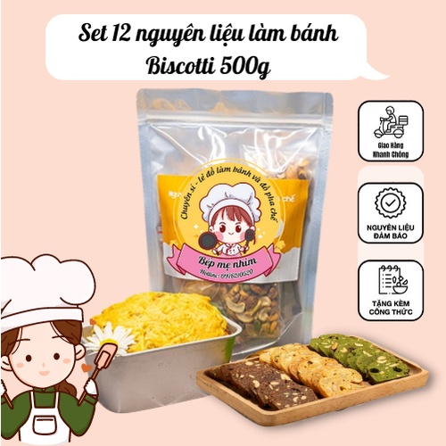 Set nguyên liệu làm bánh Biscotti ăn kiêng, Biscotti nguyên cám đủ 3 vị 500g
