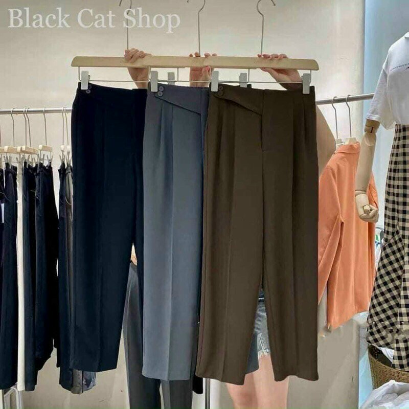 Quần baggy nữ  lưng cao  vạt chéo 2 khuy cao cấp