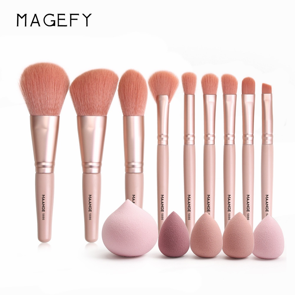 Bộ cọ trang điểm mềm mại chuyên nghiệp MAGEFY 9 gói + 5 miếng bọt biển