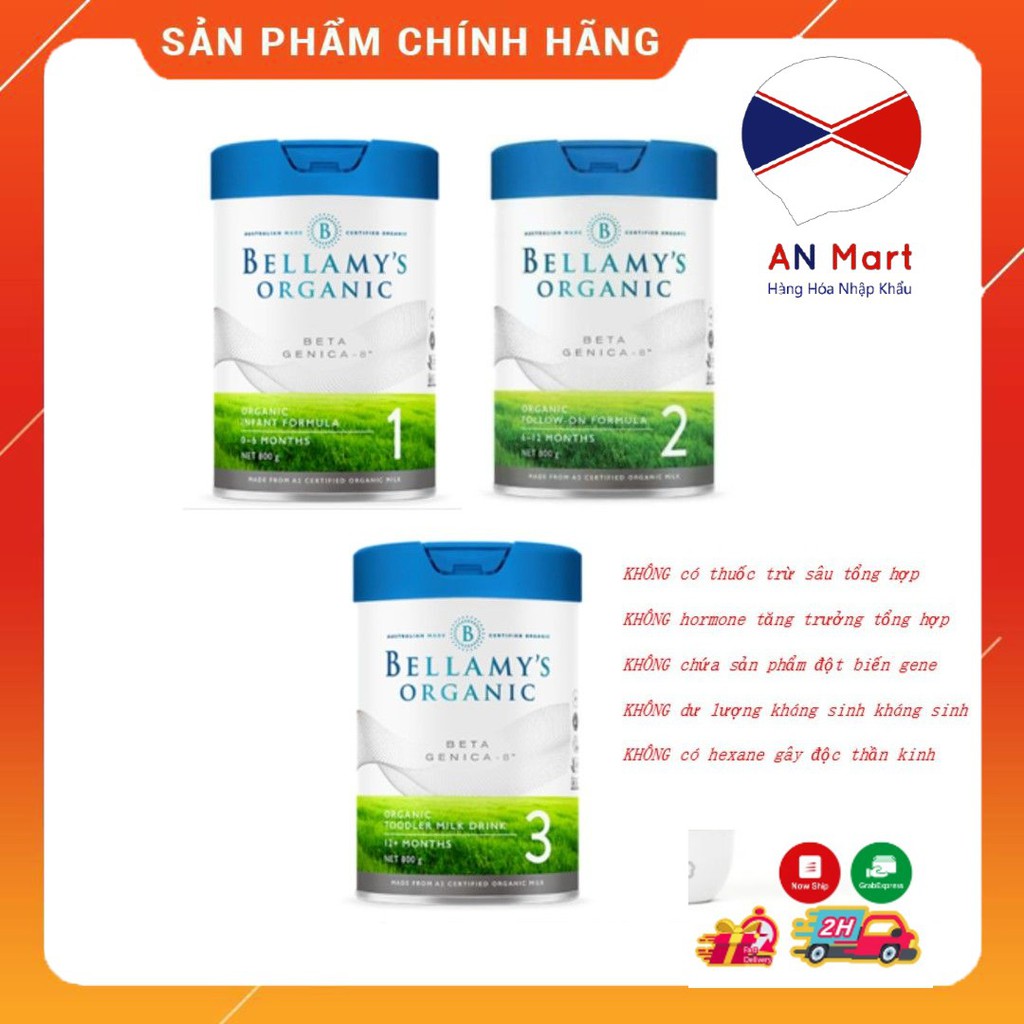 Sữa Bellamy Organic Beta Genica-8 Hộp 800g Đủ 3 số 1,2,3 Hàng Bay Aircargo