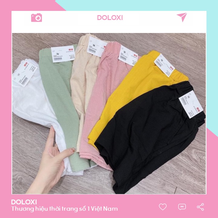 Quần đùi nữ ống rộng cạp chun vải đũi mặc ở nhà DLQ11