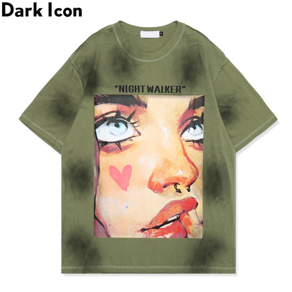 Dark Icon Tie Dyeing Printed Hip Hop T-shirt 2021 Summer Streetwear Men's Tshirts Cotton Tee 3 Colors
