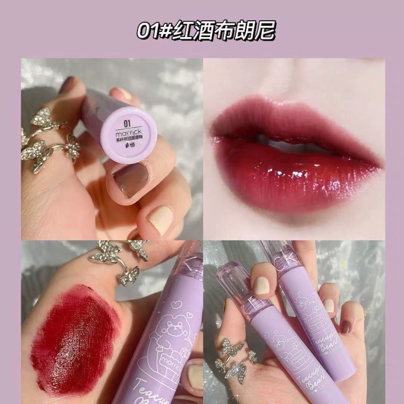 HOT TAOBAO — Son Bóng Dưỡng Ẩm Môi Căng Mọng MAFFICK Dupe ROMAND GLASTING Hình Gấu Dễ Thương | Thế Giới Skin Care