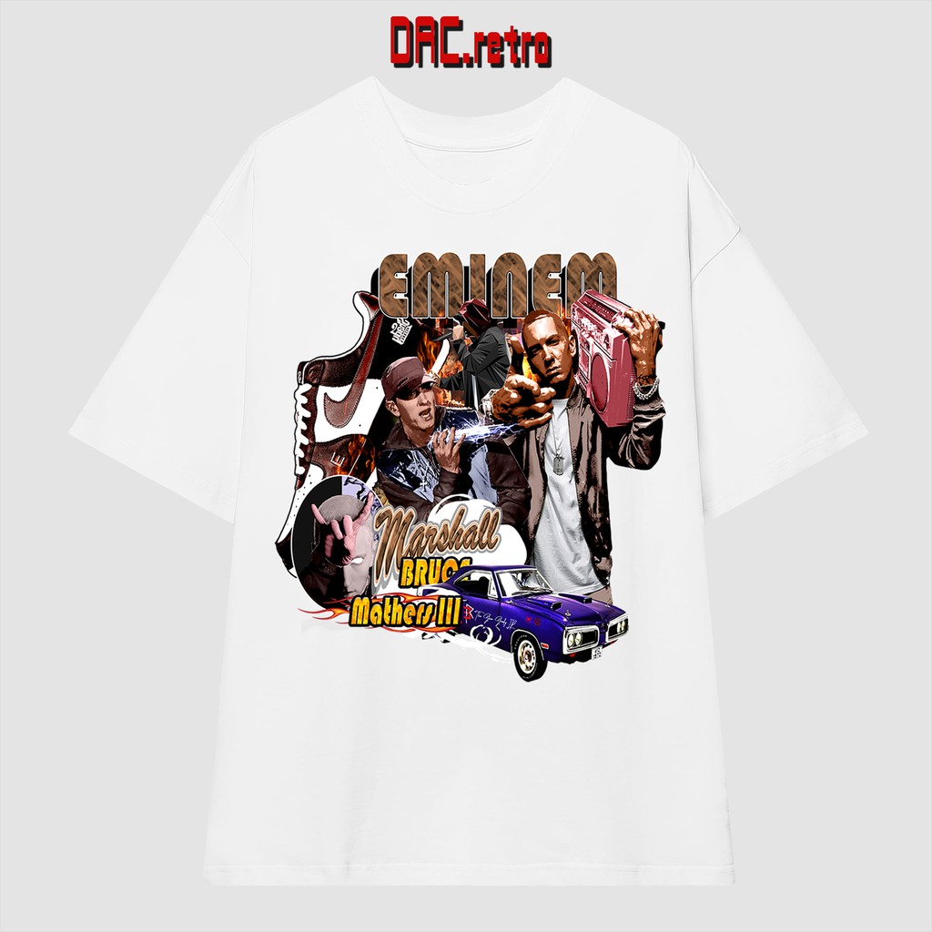Áo Vintage DACretro HipHop Eminem tay lỡ Unisex cotton nhiều Form in hình Rapper Eminem