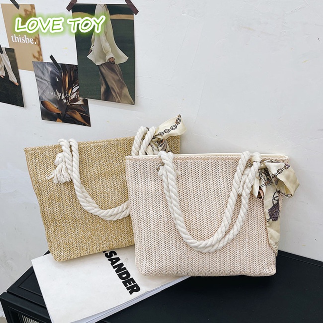 Nkodok Túi Xách Tote Đan Rơm Sức Chứa Lớn Kèm Khăn Choàng Trang Trí Đi Biển Thường Ngày Cho Nữ