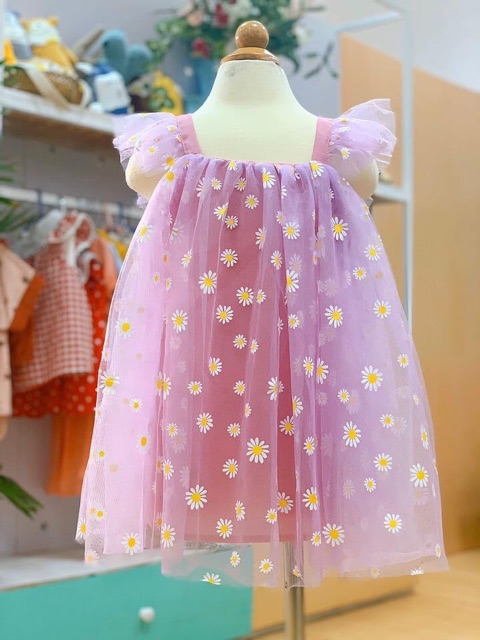 vải lưới in hoa cúc