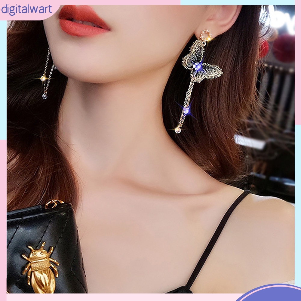 Đôi khuyên tai dài hình bươm bướm đính đá thời trang cho nữ