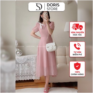 Váy hồng pastel cải nơ trắng doris v1827