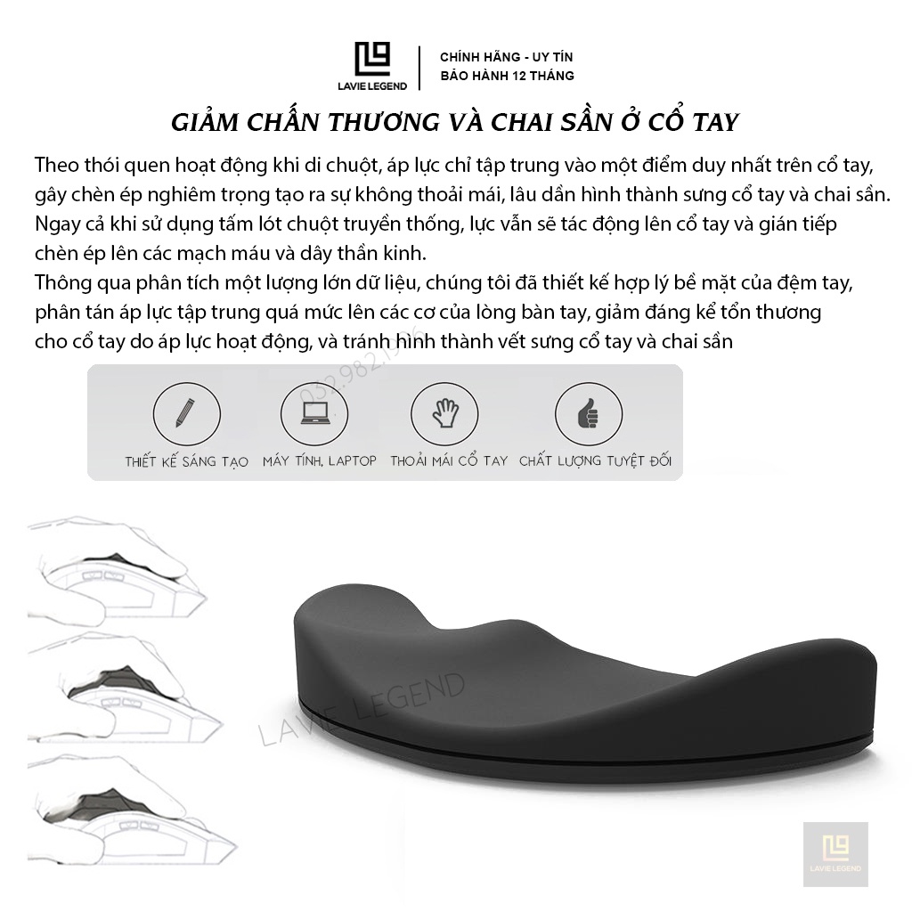 Kê tay chuột bàn phím Mouse wrist pad, Đệm cổ tay công thái học chống mỏi và hạn chế chai sần cổ tay khi dùng chuột