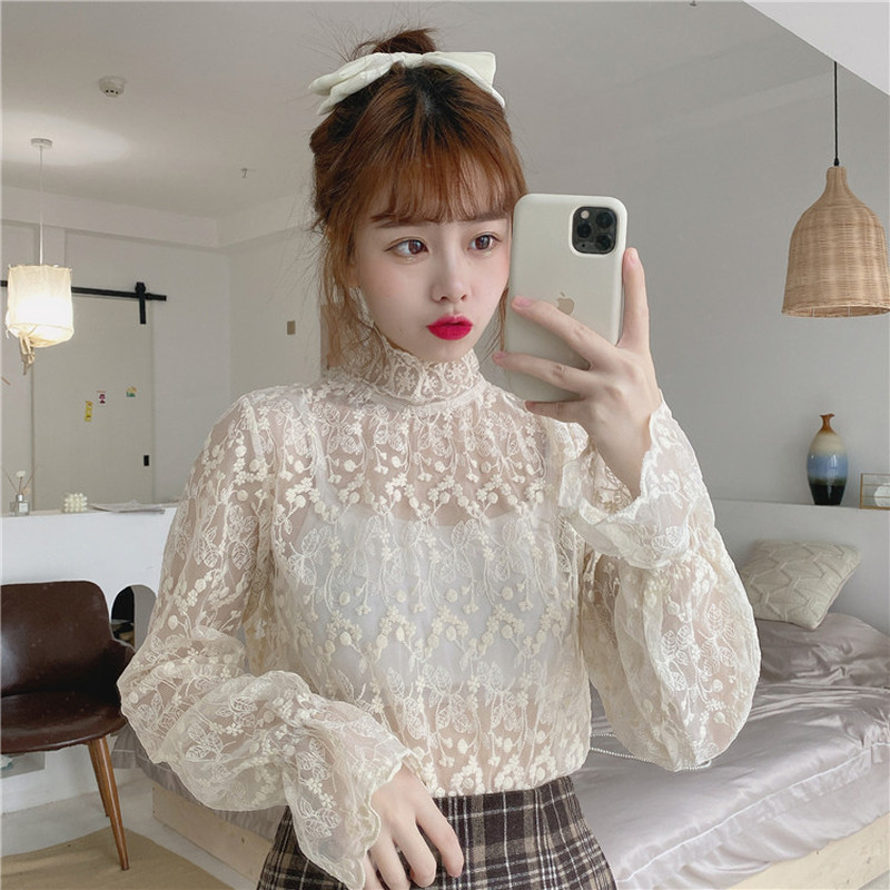 Áo Nữ Tay Dài Phối Ren Thời Trang Quyến Rũ Xinh Xắn
