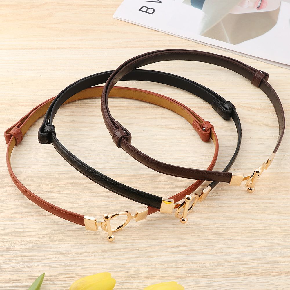Dây thắt lưng da có khóa cài kim loại điều chỉnh được thời trang dành cho nữ
