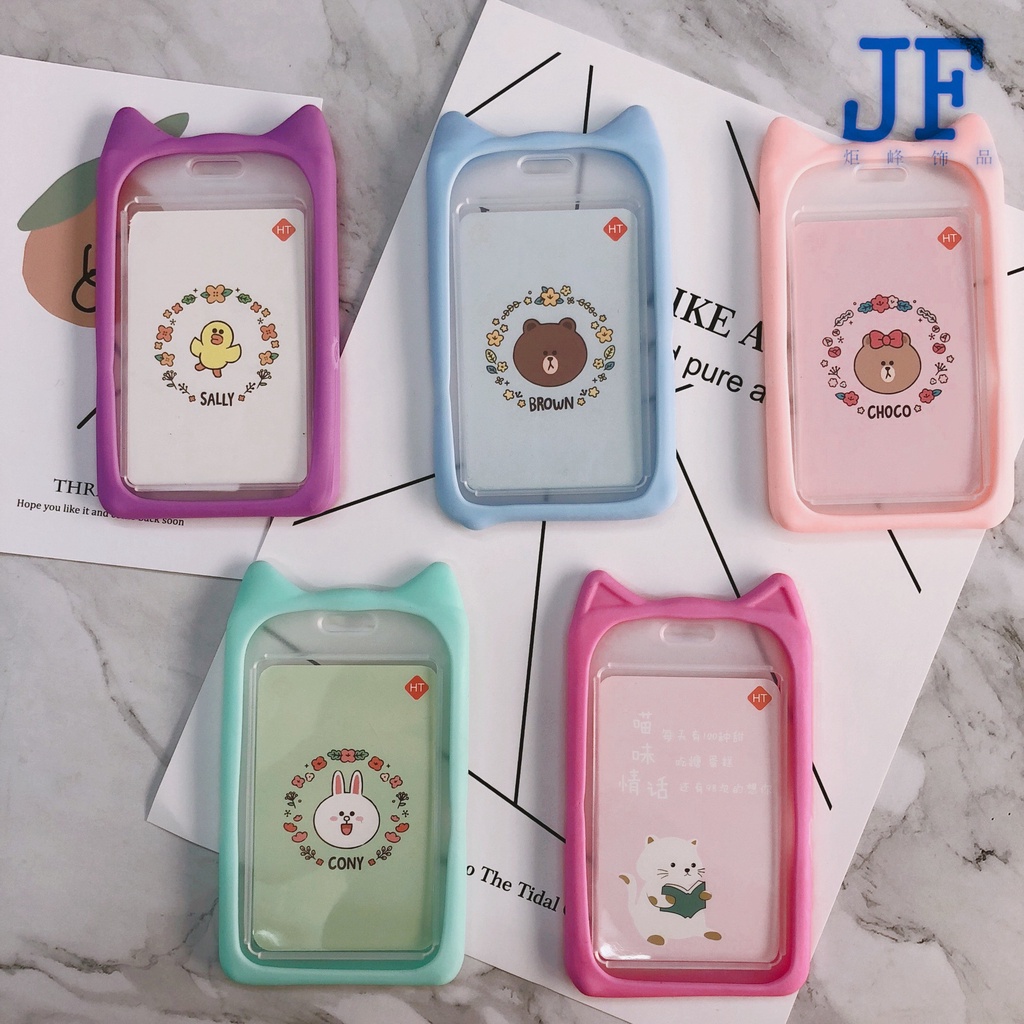 Dây đeo thẻ học sinh sinh viên bọc viền silicon chống nước kiểu dáng tai mèo tai thỏ cu te dễ thương cao cấp