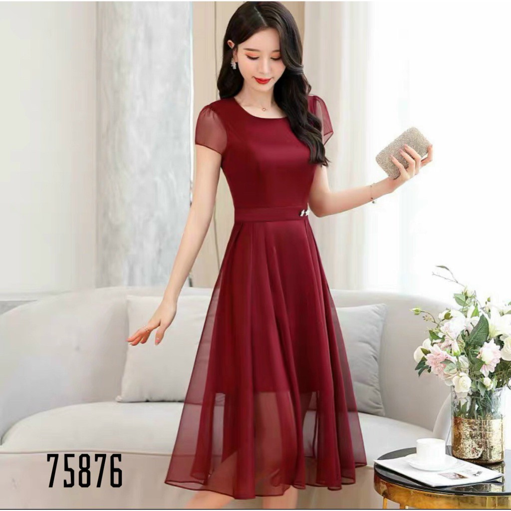 Đầm xòe dự tiệc voan chiffon 2 lớp